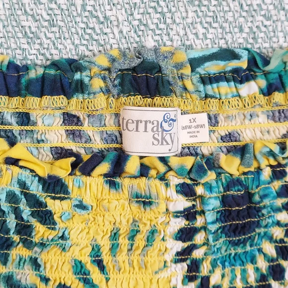 Terra & Sky Floral Blouse, Blue & Yellow Tie Dye, Womens Sz XL - Picture 6 of 9